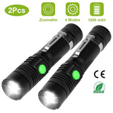 2-Piece: LED Handheld Flashlight Zoomable USB Rechargable Outdoor Recreation - Tophatter Daily Deals
