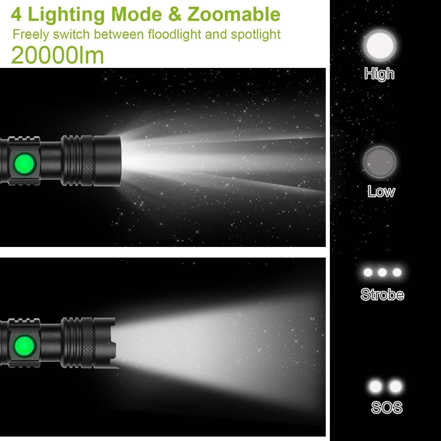 2-Piece: LED Handheld Flashlight Zoomable USB Rechargable Outdoor Recreation - Tophatter Daily Deals