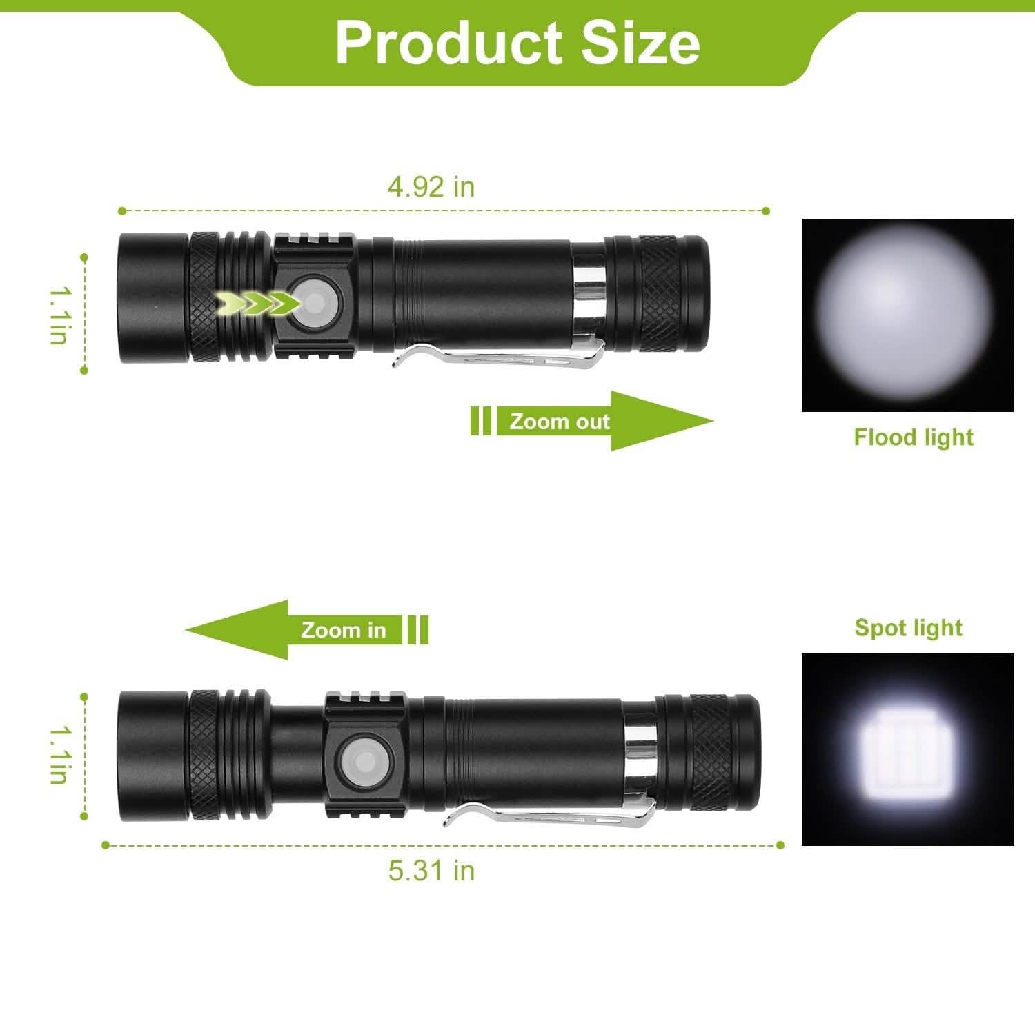 2-Piece: LED Handheld Flashlight Zoomable USB Rechargable Outdoor Recreation - Tophatter Daily Deals