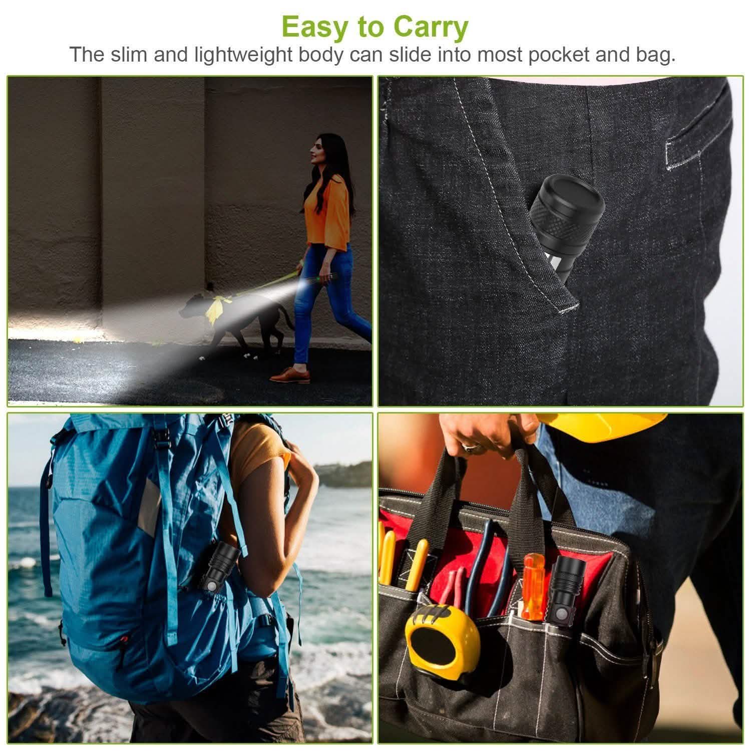 2-Piece: LED Handheld Flashlight Zoomable USB Rechargable Outdoor Recreation - Tophatter Daily Deals