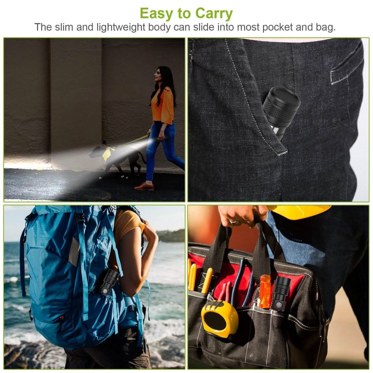 2-Piece: LED Handheld Flashlight Zoomable USB Rechargable Outdoor Recreation - Tophatter Daily Deals
