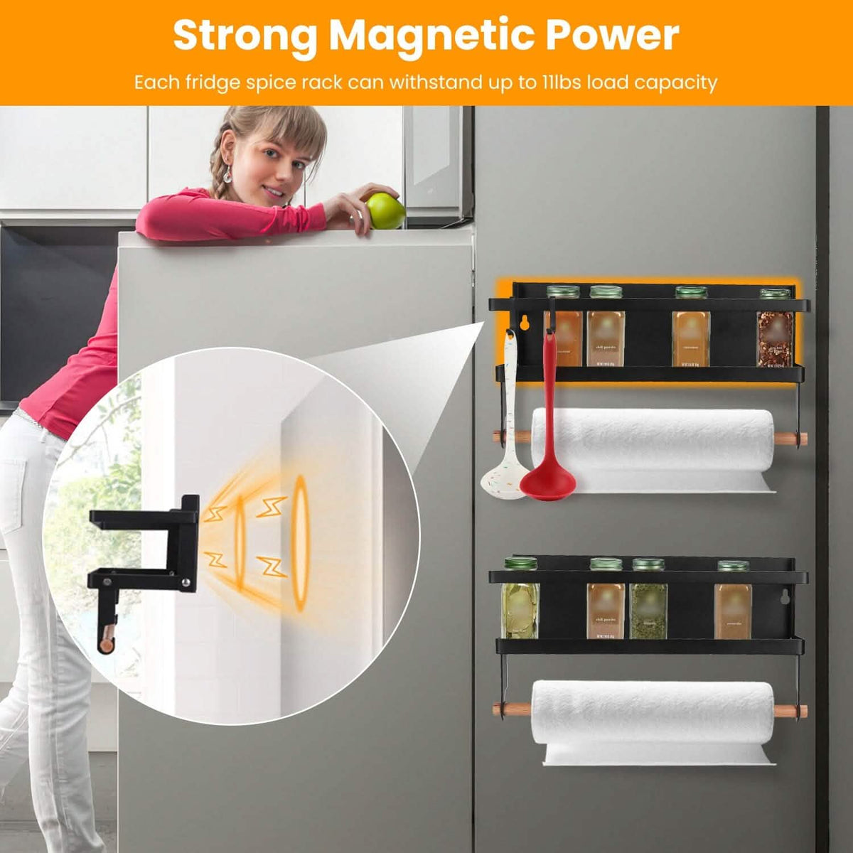 2-Piece: Magnetic Spice Racks for Refrigerator with Paper Towel Holder Kitchen Storage - Tophatter Daily Deals