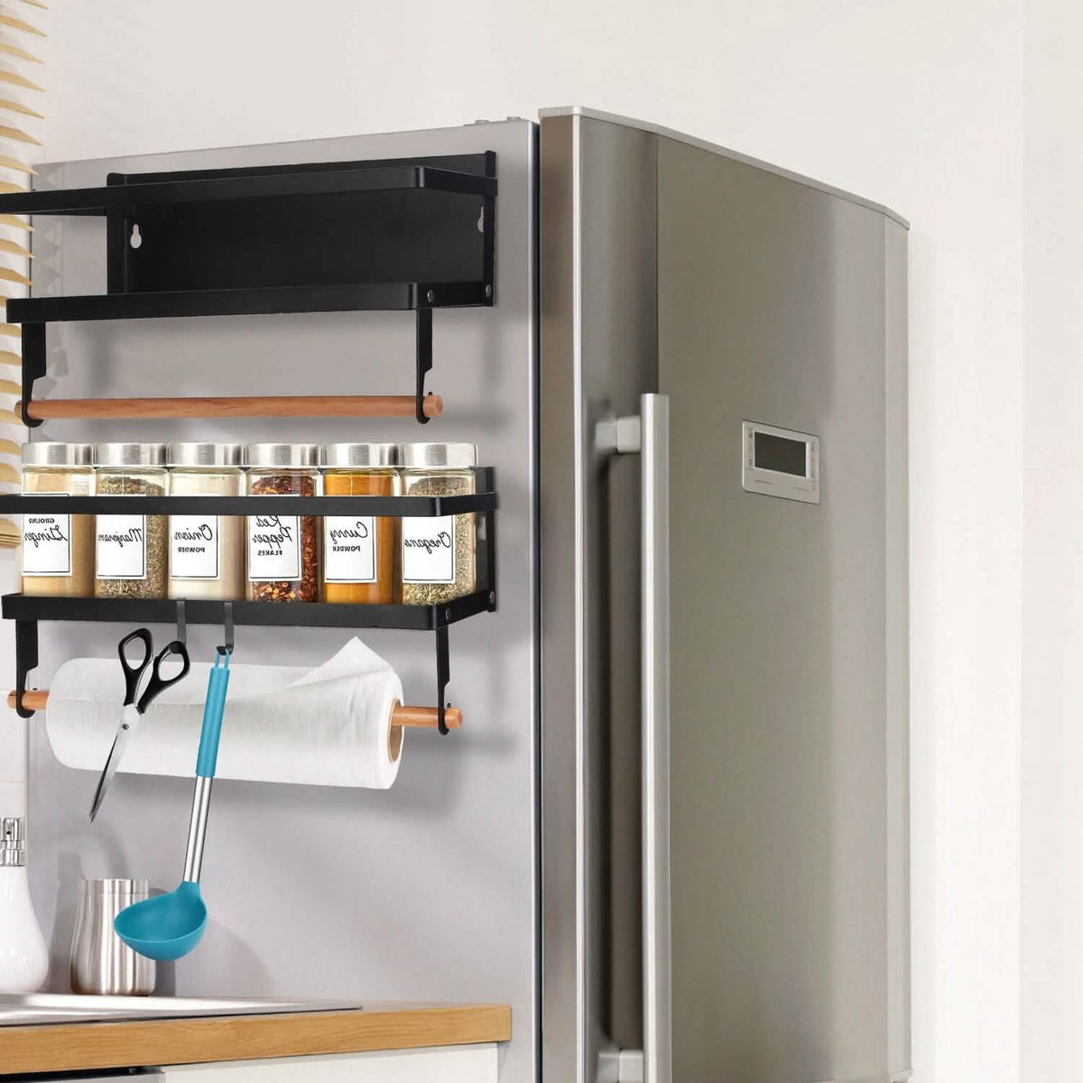 2-Piece: Magnetic Spice Racks for Refrigerator with Paper Towel Holder Kitchen Storage - Tophatter Daily Deals
