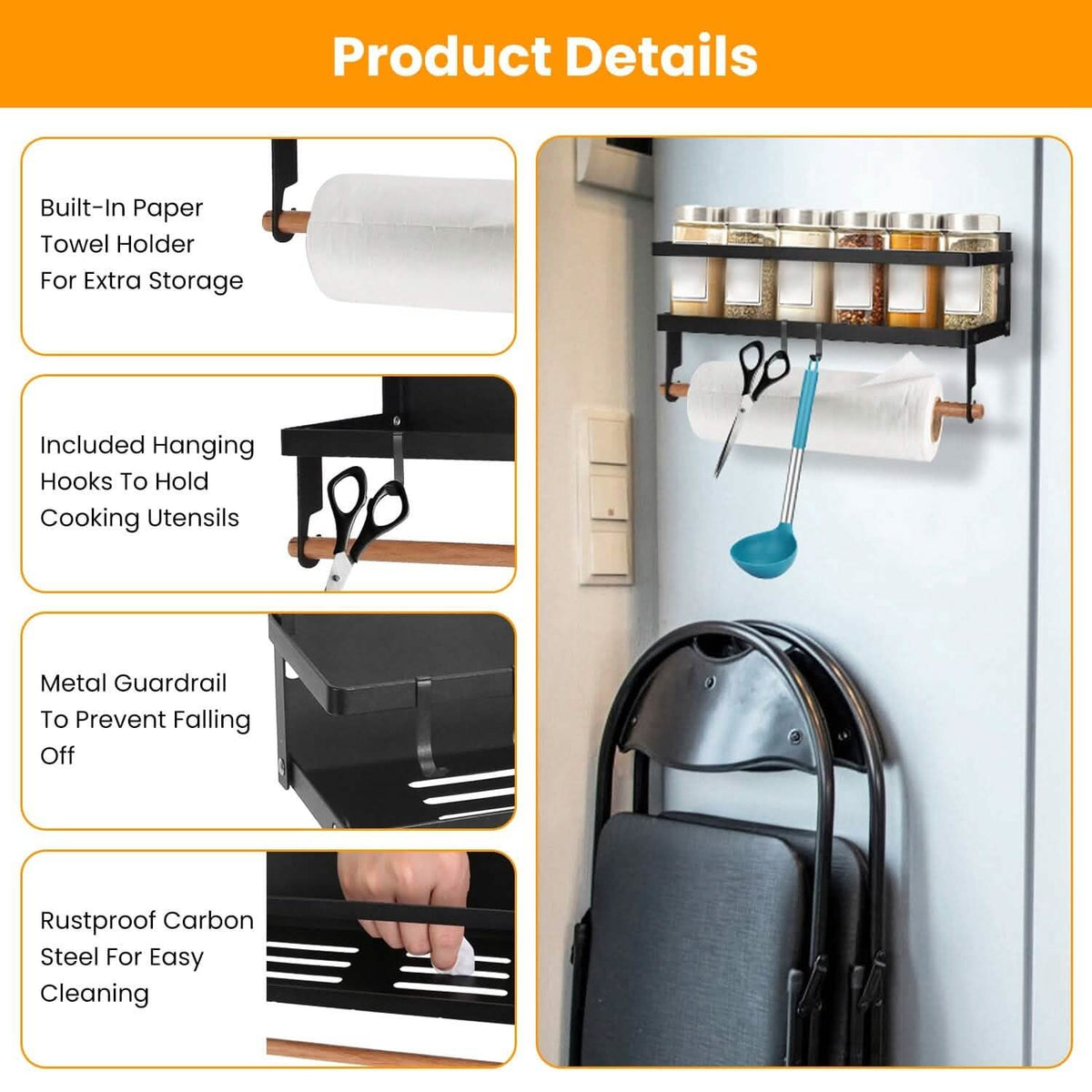 2-Piece: Magnetic Spice Racks for Refrigerator with Paper Towel Holder Kitchen Storage - Tophatter Daily Deals