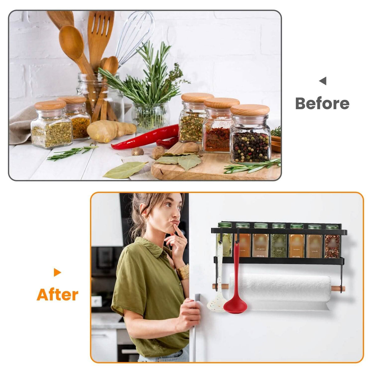 2-Piece: Magnetic Spice Racks for Refrigerator with Paper Towel Holder Kitchen Storage - Tophatter Daily Deals