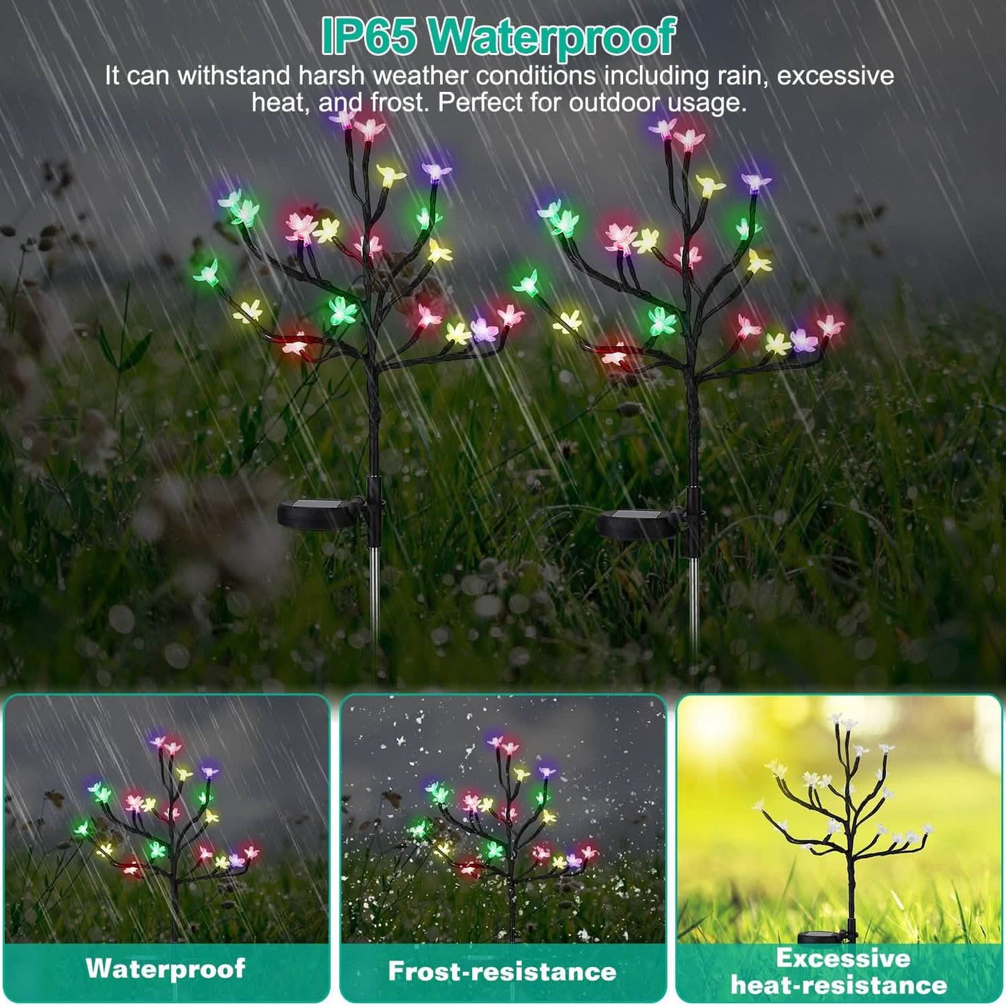 2-Piece: Outdoor Solar Light Cherry Blossom Flower Landscape Light Outdoor Lighting - Tophatter Daily Deals