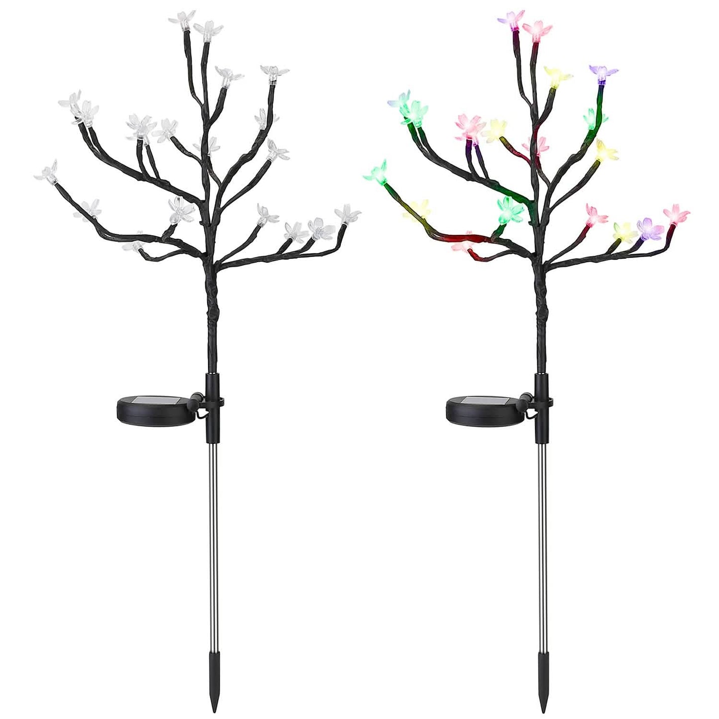 2-Piece: Outdoor Solar Light Cherry Blossom Flower Landscape Light Outdoor Lighting - Tophatter Daily Deals