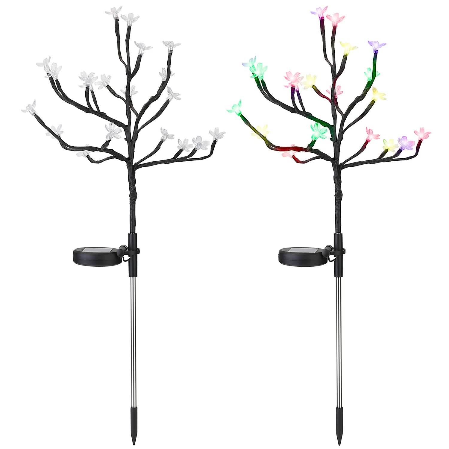 2-Piece: Outdoor Solar Light Cherry Blossom Flower Landscape Light Outdoor Lighting - Tophatter Daily Deals