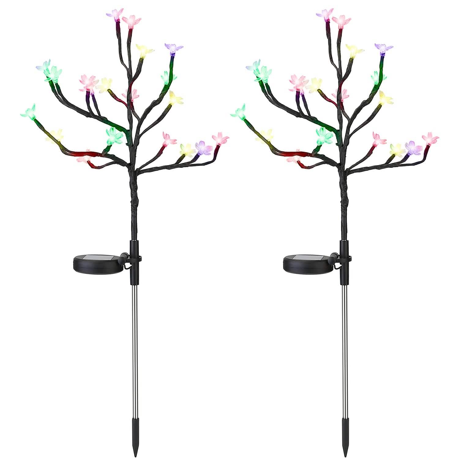2-Piece: Outdoor Solar Light Cherry Blossom Flower Landscape Light Outdoor Lighting - Tophatter Daily Deals