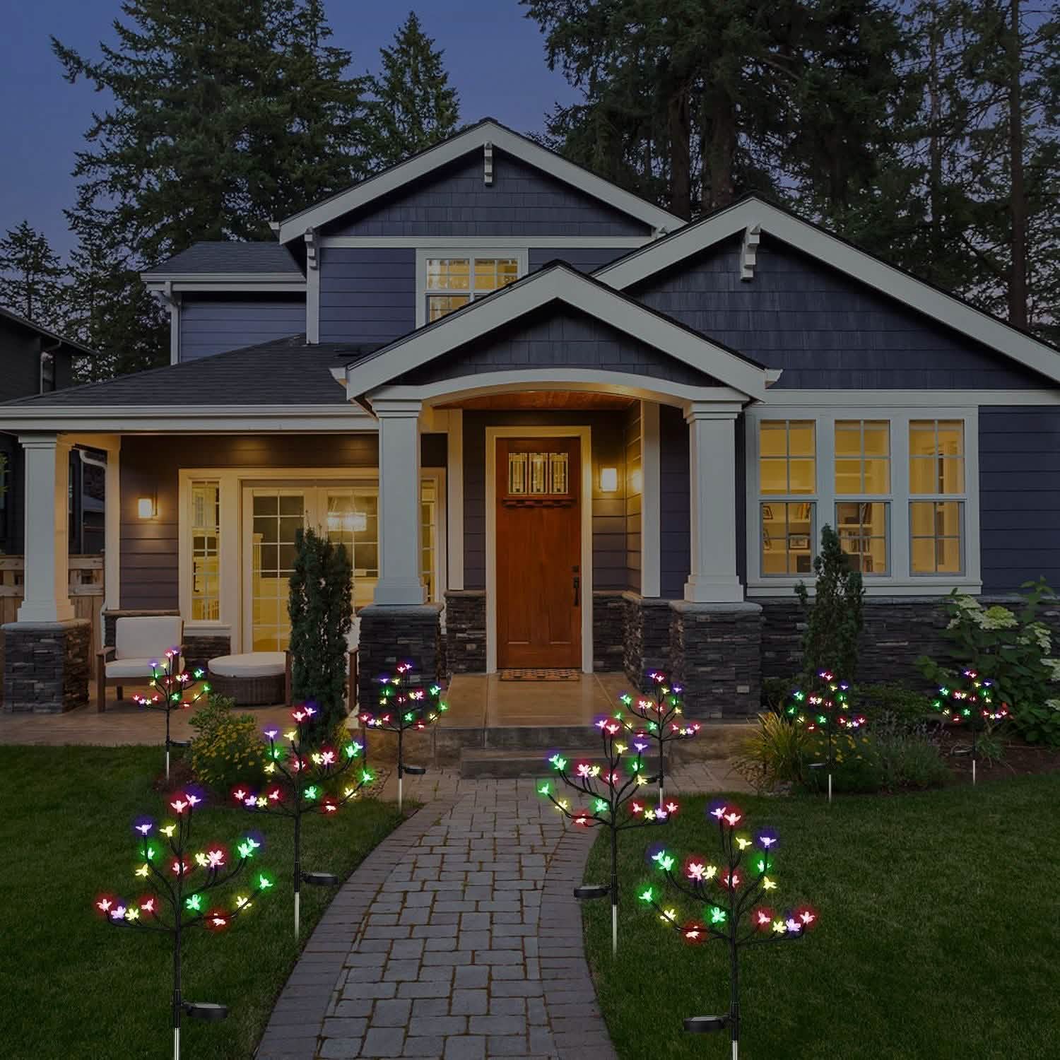 2-Piece: Outdoor Solar Light Cherry Blossom Flower Landscape Light Outdoor Lighting - Tophatter Daily Deals