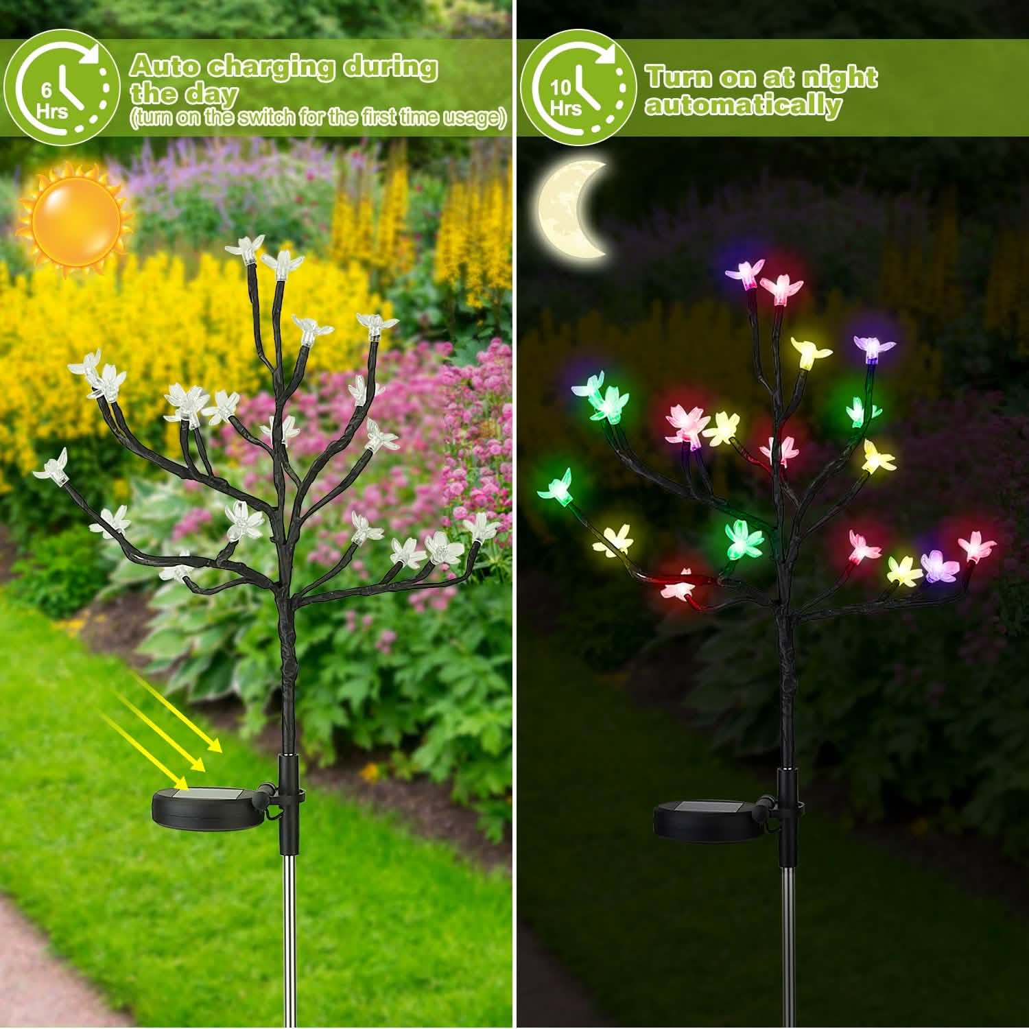 2-Piece: Outdoor Solar Light Cherry Blossom Flower Landscape Light Outdoor Lighting - Tophatter Daily Deals