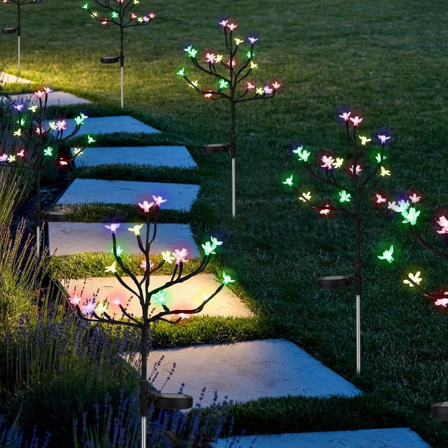 2-Piece: Outdoor Solar Light Cherry Blossom Flower Landscape Light Outdoor Lighting - Tophatter Daily Deals