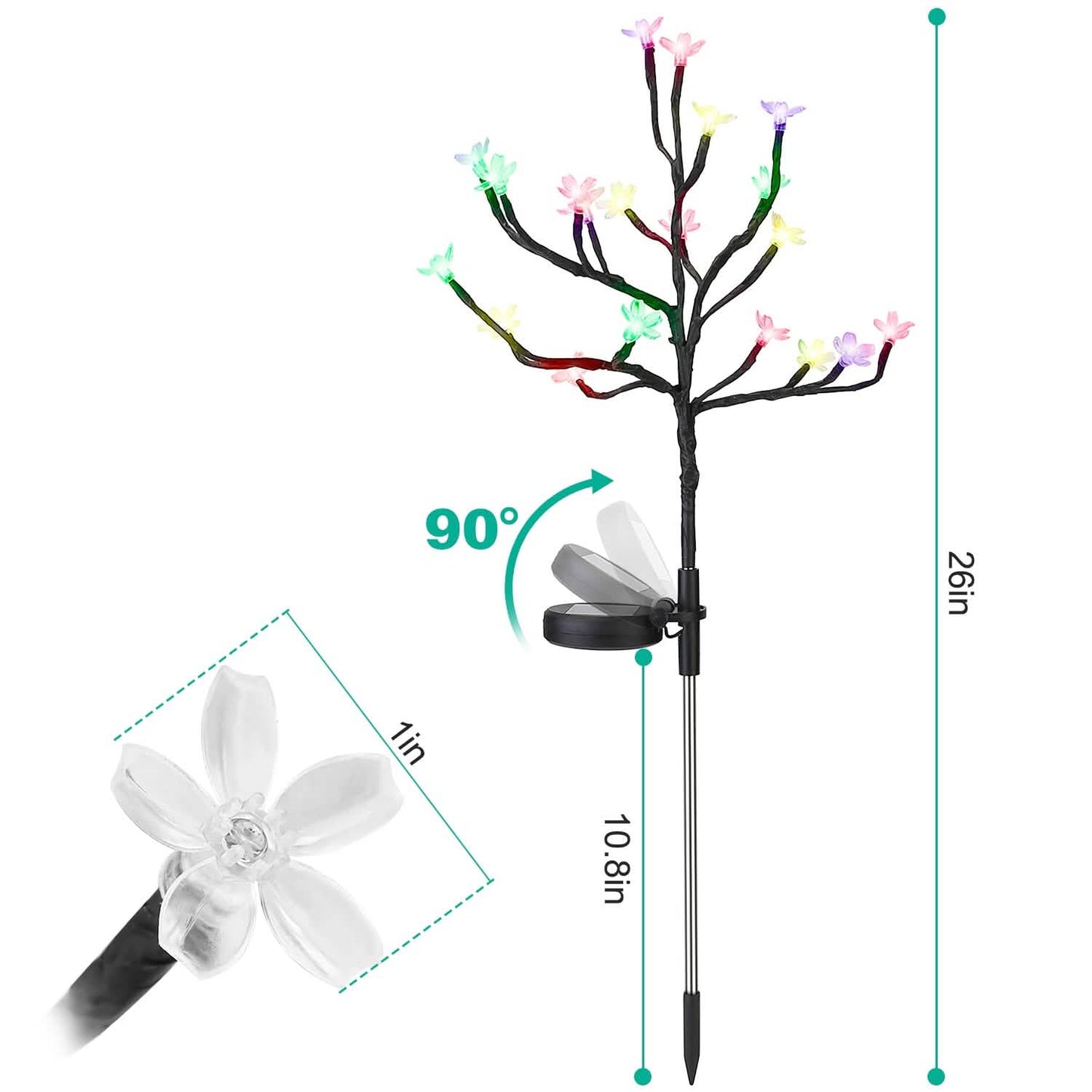 2-Piece: Outdoor Solar Light Cherry Blossom Flower Landscape Light Outdoor Lighting - Tophatter Daily Deals