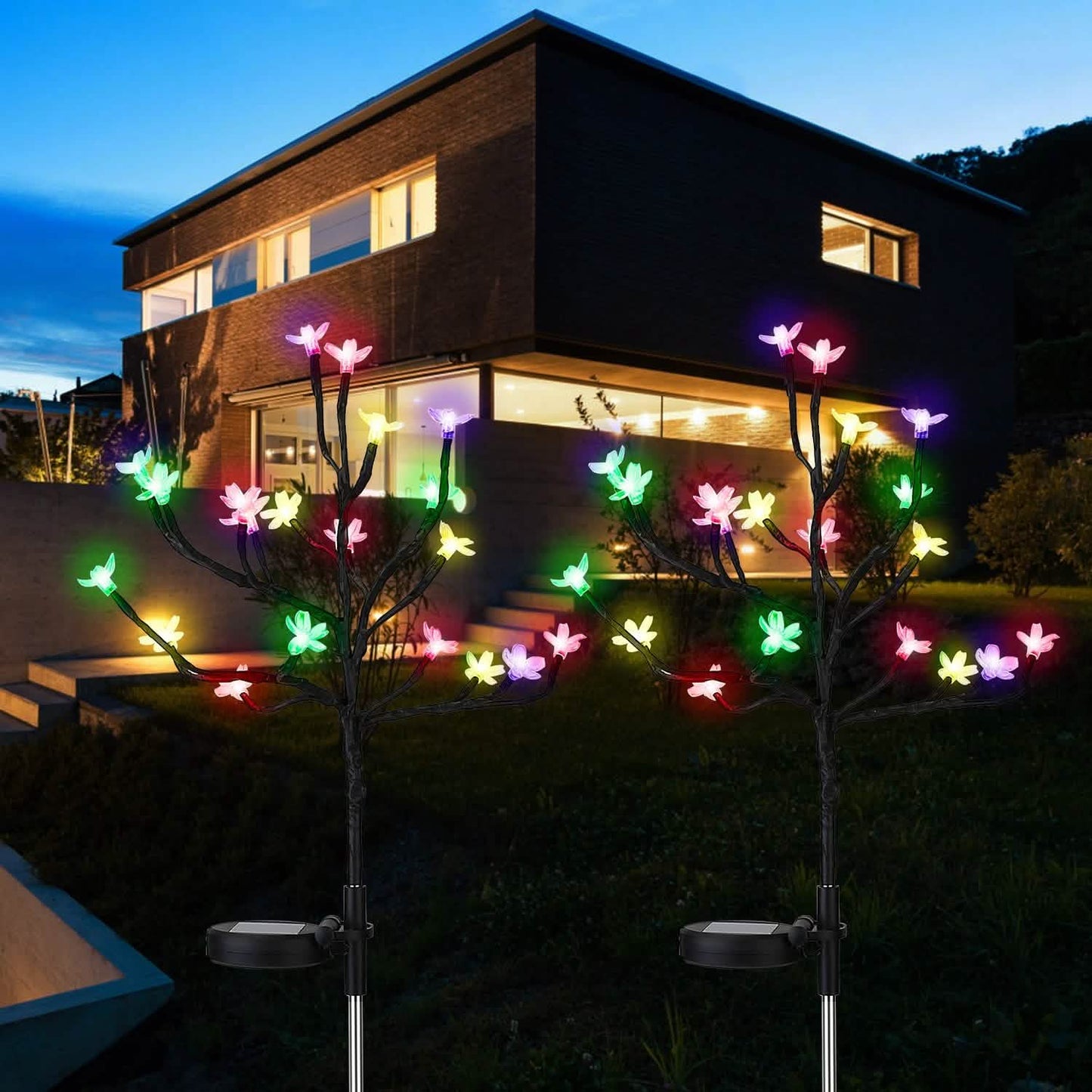 2-Piece: Outdoor Solar Light Cherry Blossom Flower Landscape Light Outdoor Lighting - Tophatter Daily Deals