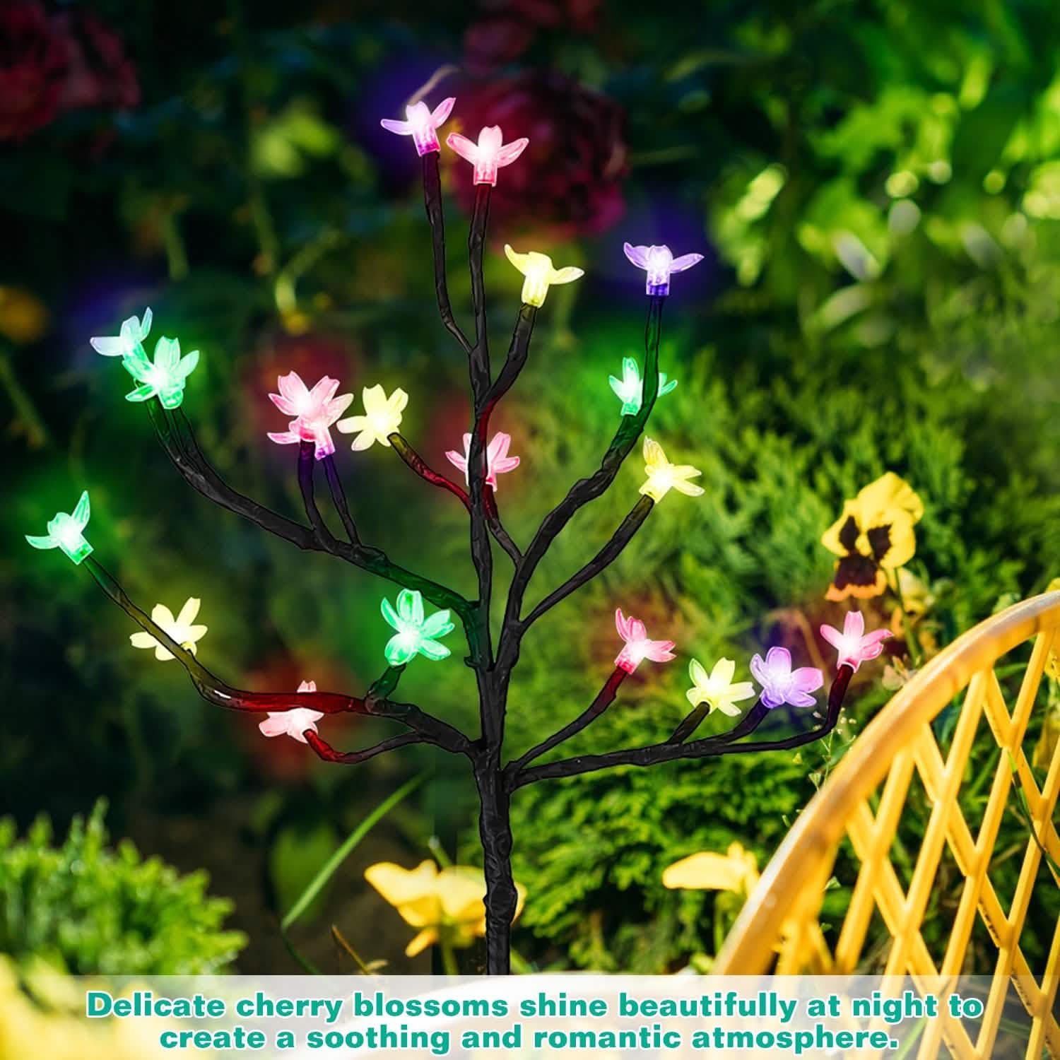2-Piece: Outdoor Solar Light Cherry Blossom Flower Landscape Light Outdoor Lighting - Tophatter Daily Deals