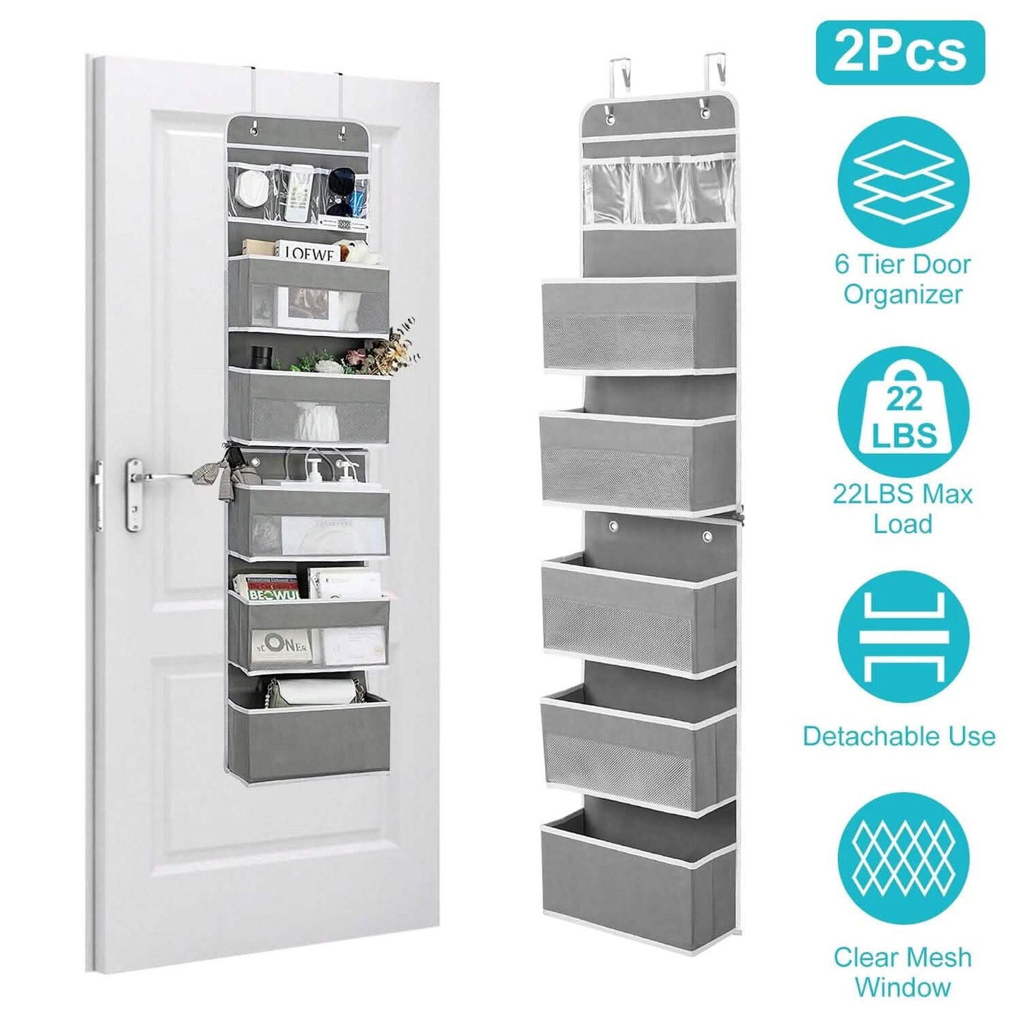 2-Piece: Over the Door Organizer 6-Tier Hanging Basket Storage & Organization - Tophatter Daily Deals