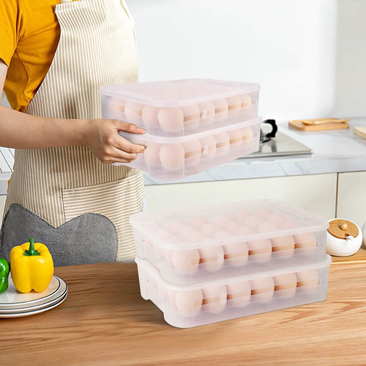 2-Piece: Plastic Egg Holder Stackable Egg Storage Box Kitchen Storage - Tophatter Daily Deals