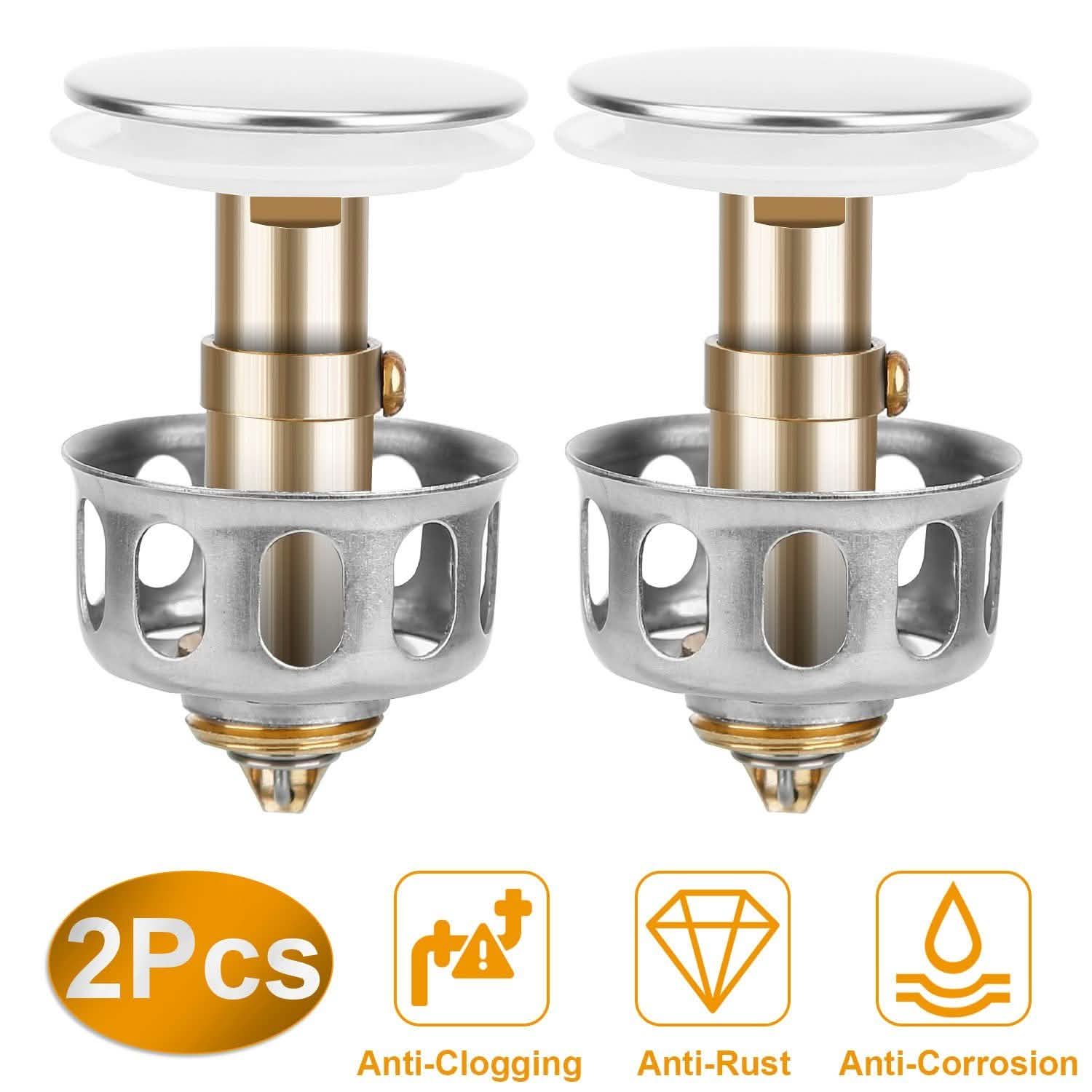 2-Piece: Pop Up Sink Drain Plugs Home Improvement - Tophatter Daily Deals