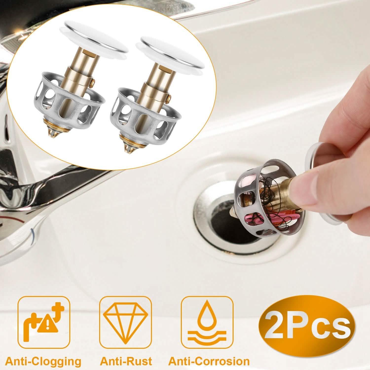 2-Piece: Pop Up Sink Drain Plugs Home Improvement - Tophatter Daily Deals