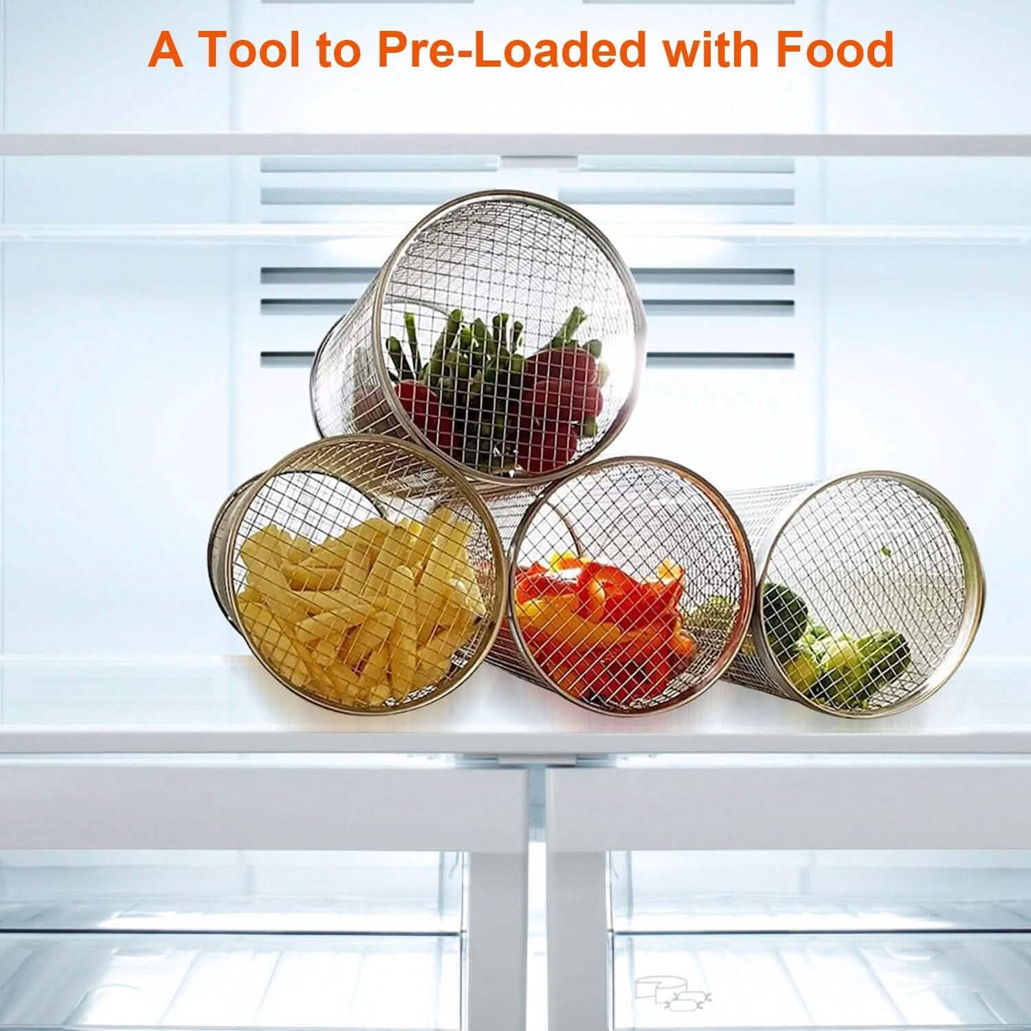 2-Piece: Portable BBQ Rolling Basket Round Stainless Steel Grill Kitchen Tools & Gadgets - Tophatter Daily Deals