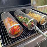 2-Piece: Portable BBQ Rolling Basket Round Stainless Steel Grill Kitchen Tools & Gadgets - Tophatter Daily Deals