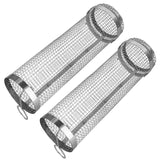 2-Piece: Portable BBQ Rolling Basket Round Stainless Steel Grill Kitchen Tools & Gadgets - Tophatter Daily Deals