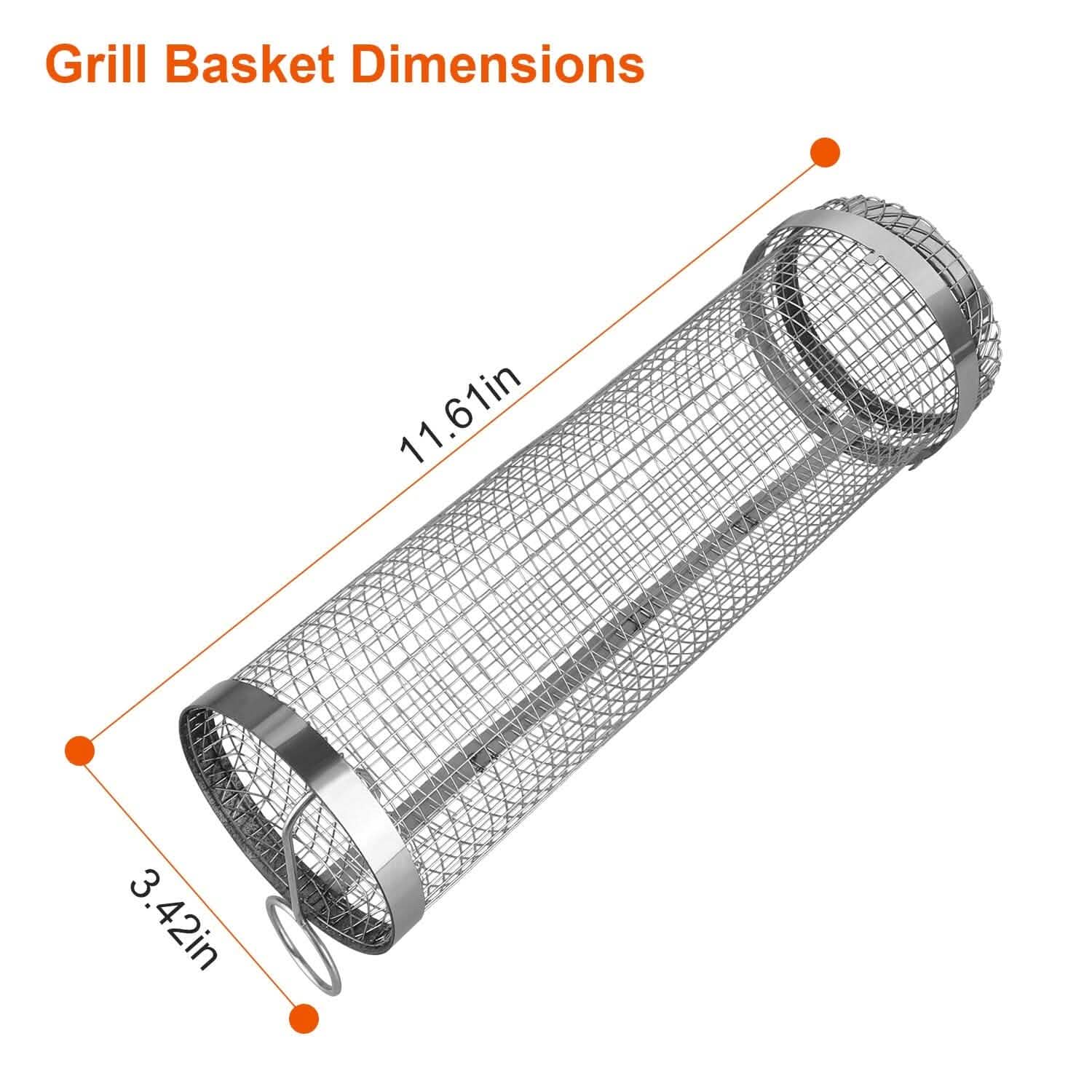 2-Piece: Portable BBQ Rolling Basket Round Stainless Steel Grill Kitchen Tools & Gadgets - Tophatter Daily Deals