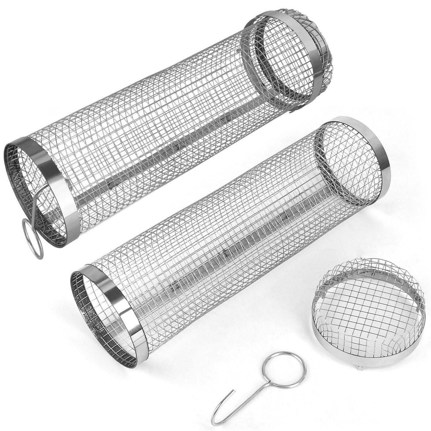 2-Piece: Portable BBQ Rolling Basket Round Stainless Steel Grill Kitchen Tools & Gadgets - Tophatter Daily Deals