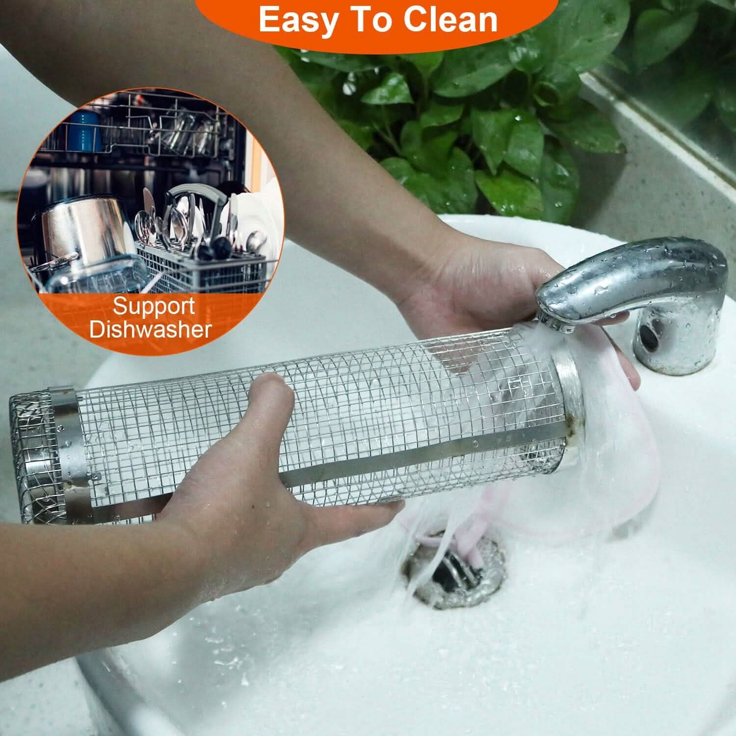 2-Piece: Portable BBQ Rolling Basket Round Stainless Steel Grill Kitchen Tools & Gadgets - Tophatter Daily Deals