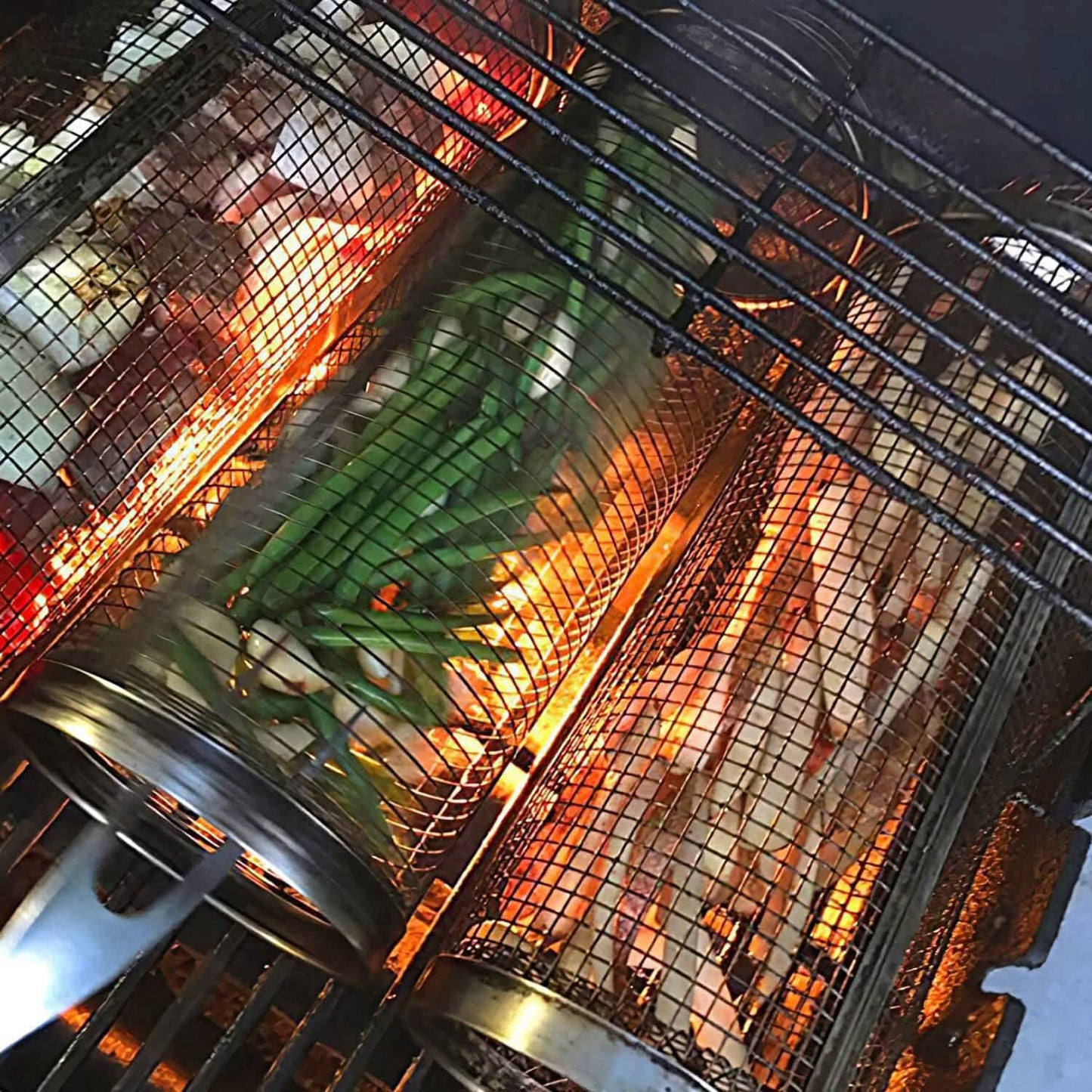 2-Piece: Portable BBQ Rolling Basket Round Stainless Steel Grill Kitchen Tools & Gadgets - Tophatter Daily Deals