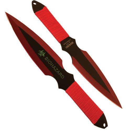 2 Piece Throwing Knife Red Color BioHazard Self Defense - Tophatter Daily Deals