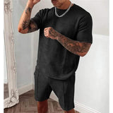 2-Piece Set: Crew Neck Striped Athleisure Short Sleeve Black Men's Tops - Tophatter Daily Deals