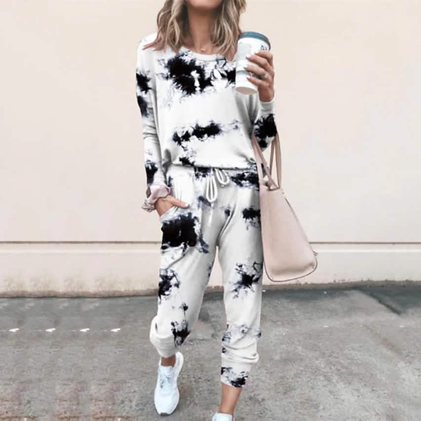 2-Piece Set: Women's Basic Tie Dye Sweatshirt Tracksuit Pants Sets Black Women's Loungewear - Tophatter Daily Deals
