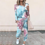 2-Piece Set: Women's Basic Tie Dye Sweatshirt Tracksuit Pants Sets Blue Women's Loungewear - Tophatter Daily Deals