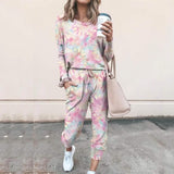2-Piece Set: Women's Basic Tie Dye Sweatshirt Tracksuit Pants Sets Pink Women's Loungewear - Tophatter Daily Deals