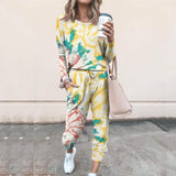 2-Piece Set: Women's Basic Tie Dye Sweatshirt Tracksuit Pants Sets Yellow Women's Loungewear - Tophatter Daily Deals