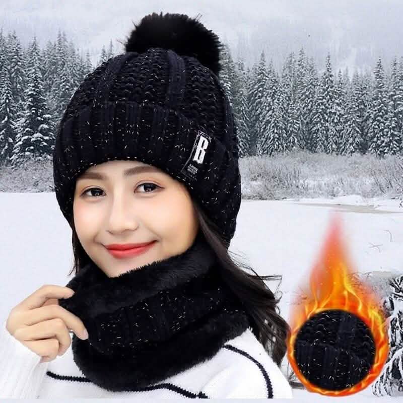 2-Piece Set: Women's Knitted Hat Scarf Caps Neck Warmer Winter Hat Black Hats - Tophatter Daily Deals