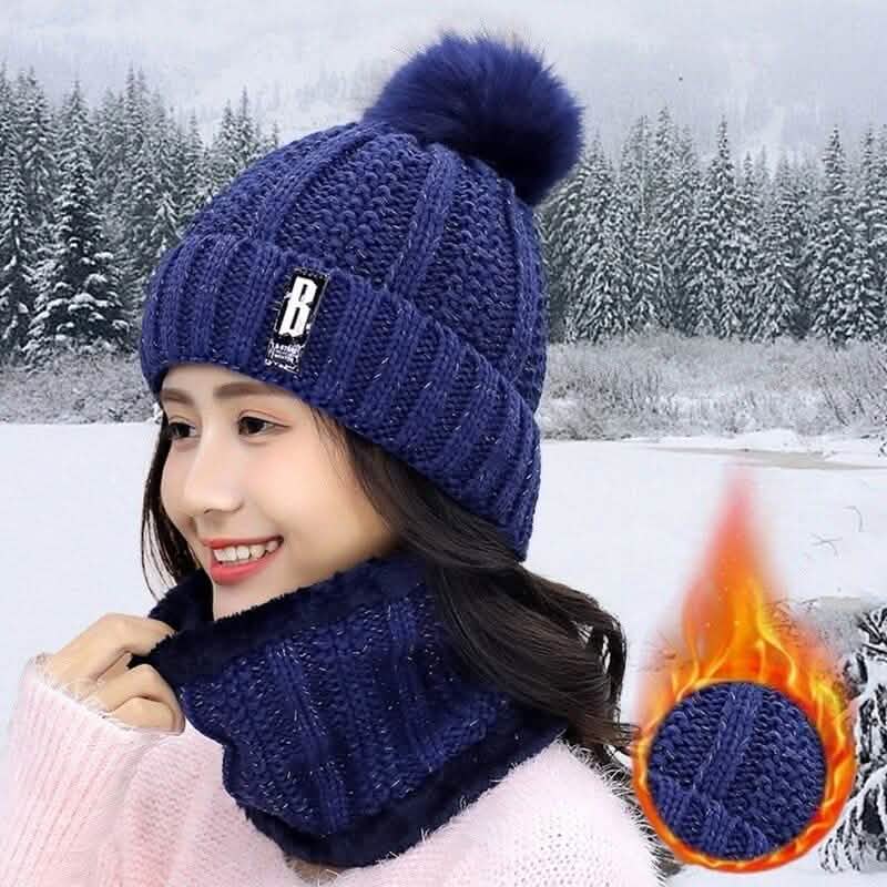 2-Piece Set: Women's Knitted Hat Scarf Caps Neck Warmer Winter Hat Blue Hats - Tophatter Daily Deals