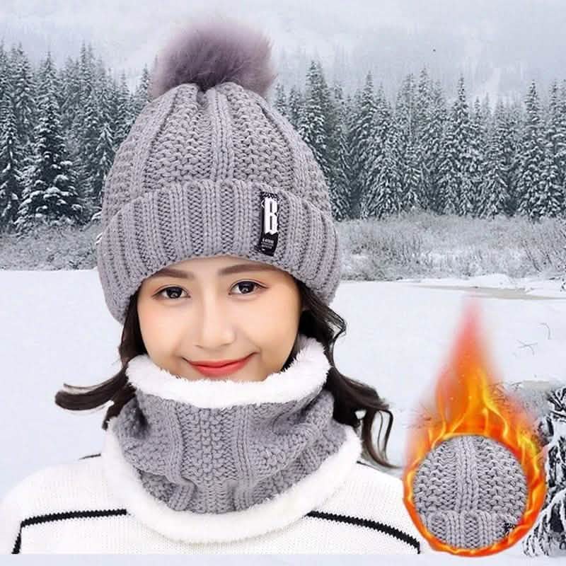 2-Piece Set: Women's Knitted Hat Scarf Caps Neck Warmer Winter Hat Gray Hats - Tophatter Daily Deals