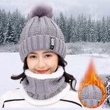 2-Piece Set: Women's Knitted Hat Scarf Caps Neck Warmer Winter Hat Gray Hats - Tophatter Daily Deals