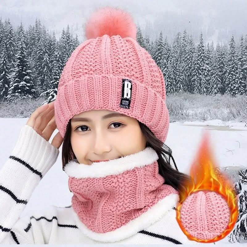 2-Piece Set: Women's Knitted Hat Scarf Caps Neck Warmer Winter Hat Pink Hats - Tophatter Daily Deals