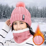 2-Piece Set: Women's Knitted Hat Scarf Caps Neck Warmer Winter Hat Pink Hats - Tophatter Daily Deals