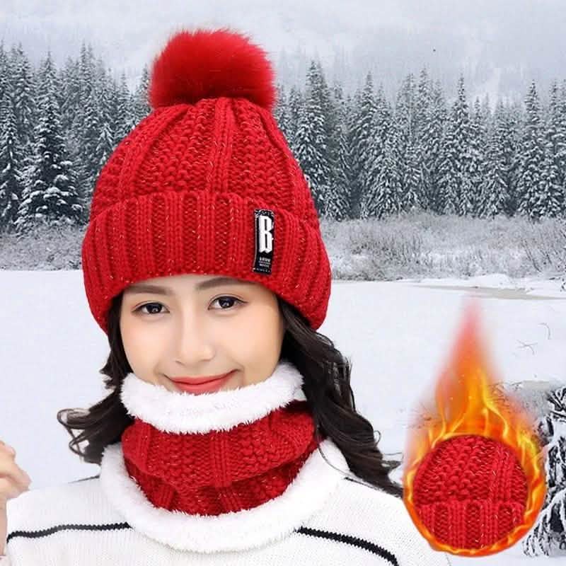 2-Piece Set: Women's Knitted Hat Scarf Caps Neck Warmer Winter Hat Red Hats - Tophatter Daily Deals