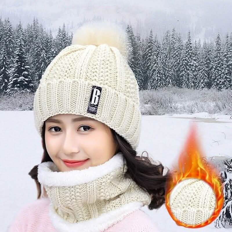 2-Piece Set: Women's Knitted Hat Scarf Caps Neck Warmer Winter Hat Vanilla Hats - Tophatter Daily Deals