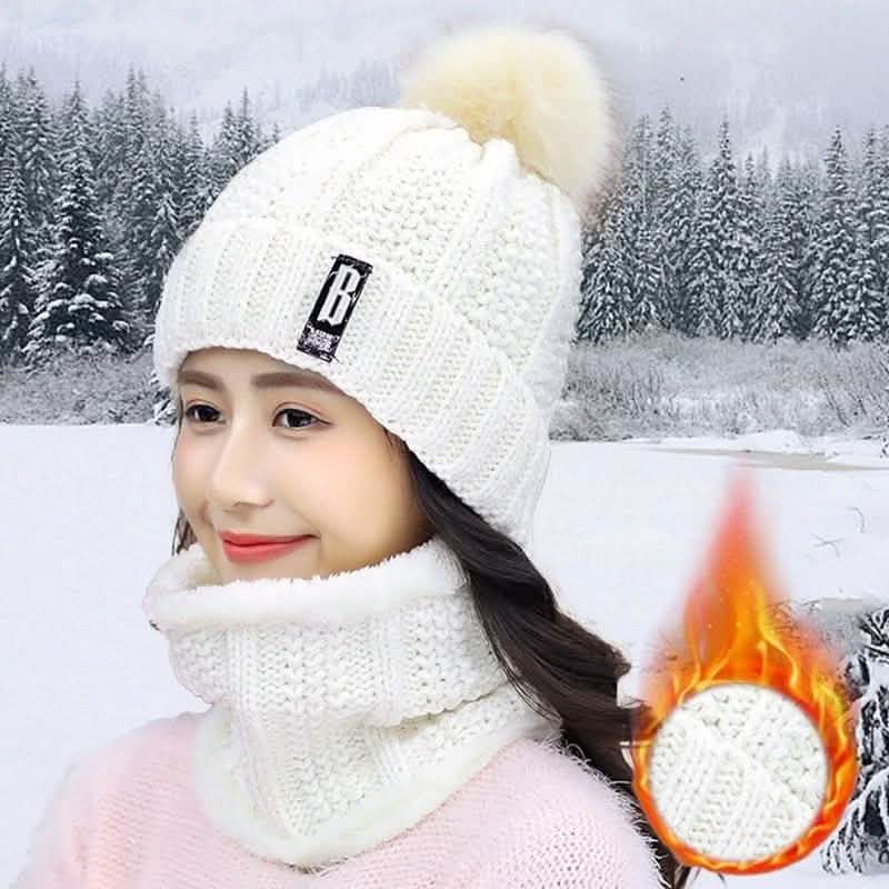 2-Piece Set: Women's Knitted Hat Scarf Caps Neck Warmer Winter Hat White Hats - Tophatter Daily Deals