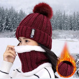 2-Piece Set: Women's Knitted Hat Scarf Caps Neck Warmer Winter Hat Wine Red Hats - Tophatter Daily Deals