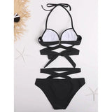 2-Piece Set: Women's Swimwear Bikini Push Up Open Back Solid Color Women's Swimwear - Tophatter Daily Deals