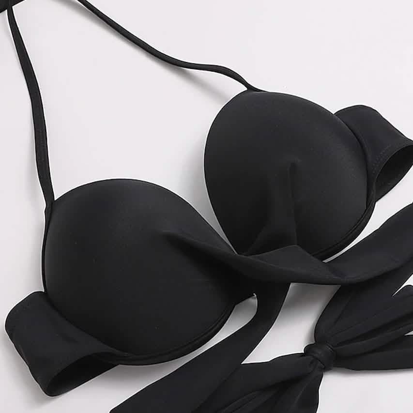 2-Piece Set: Women's Swimwear Bikini Push Up Open Back Solid Color Women's Swimwear - Tophatter Daily Deals