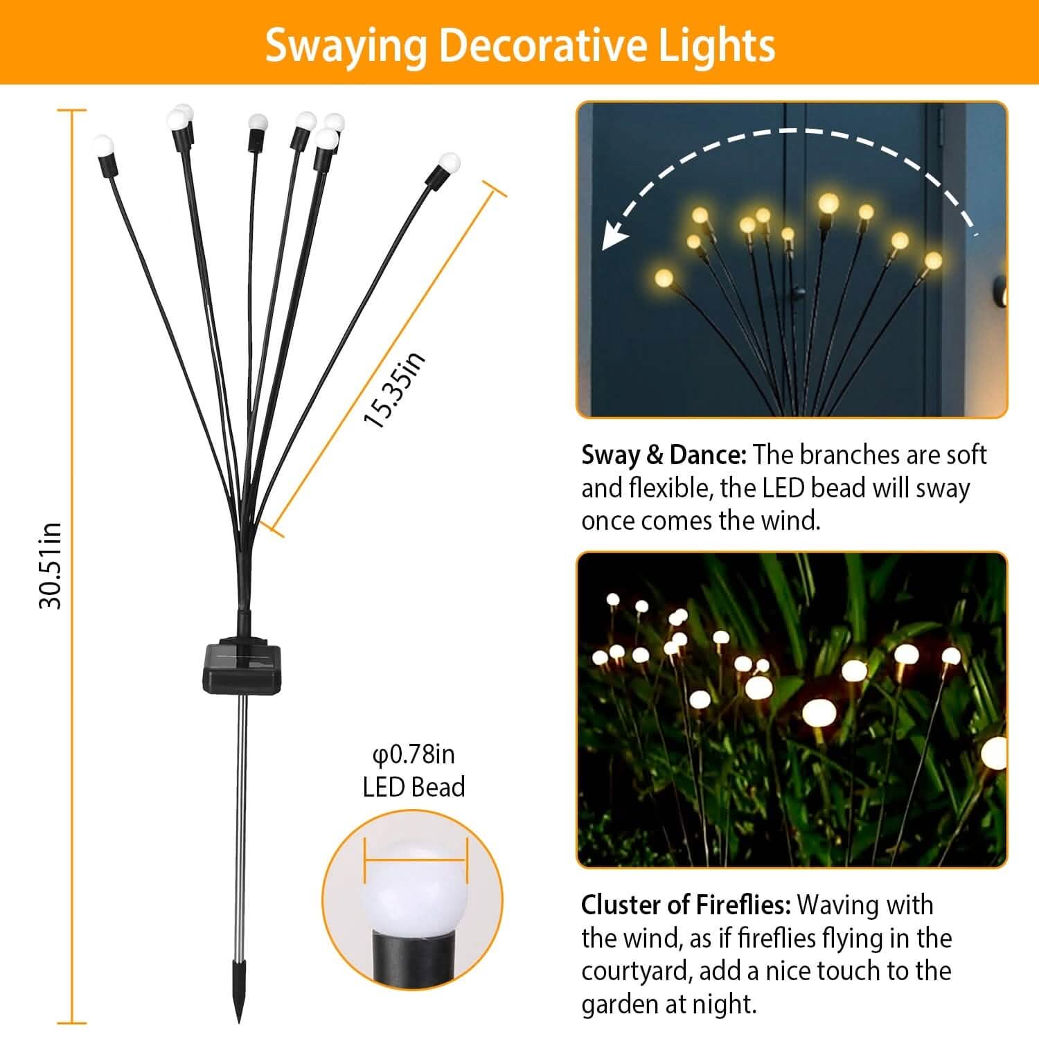 2-Piece: Solar Firefly Lights Swaying Decorative Pathway Lamp String & Fairy Lights - Tophatter Daily Deals