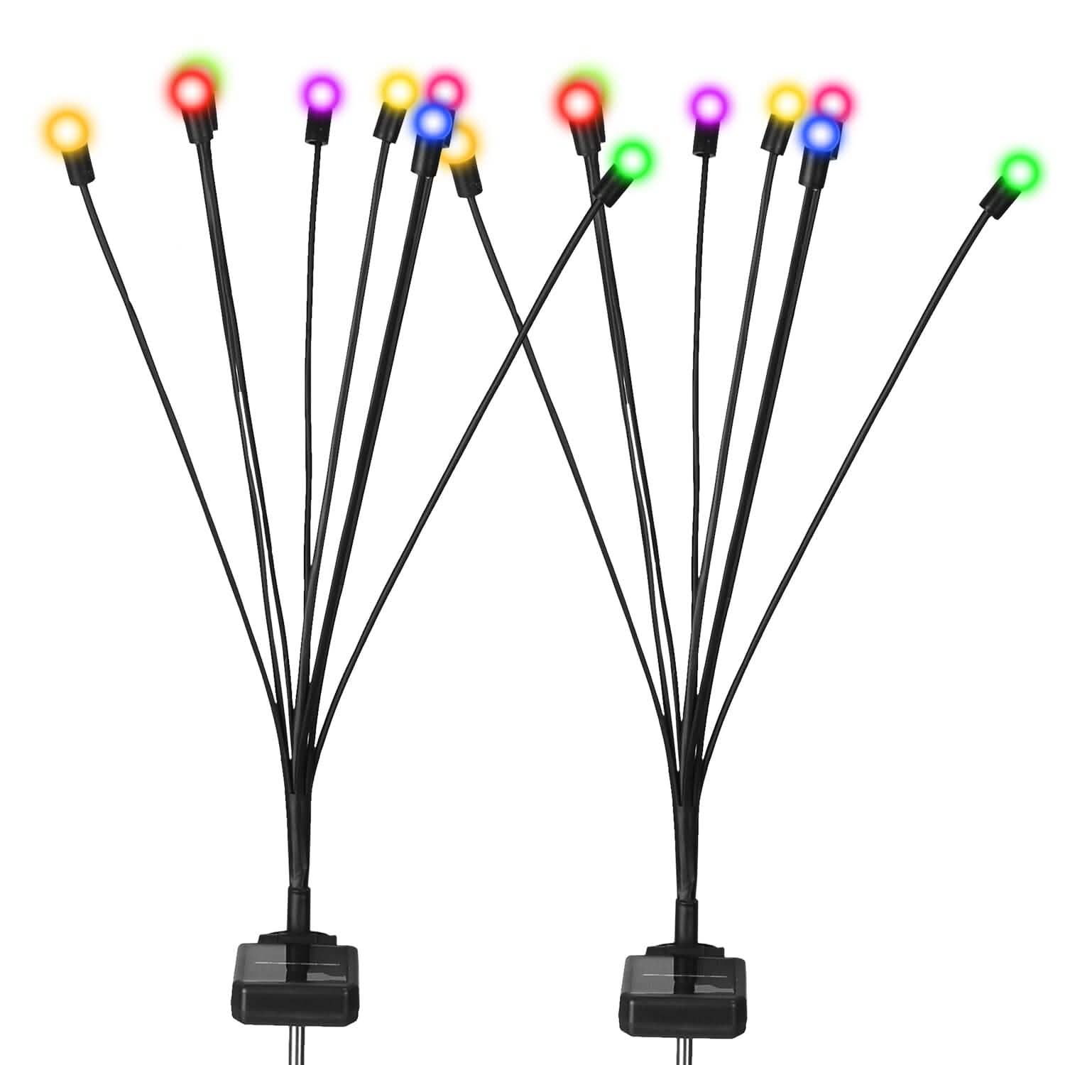 2-Piece: Solar Firefly Lights Swaying Decorative Pathway Lamp Rainbow String & Fairy Lights - Tophatter Daily Deals